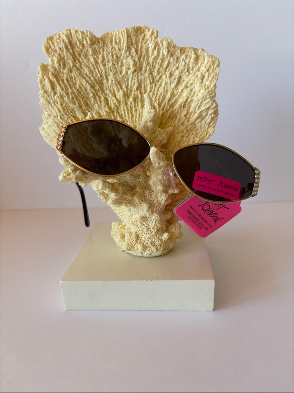 Betsey Johnson Gold Frame Brown Lens Rhinestone Sunglasses